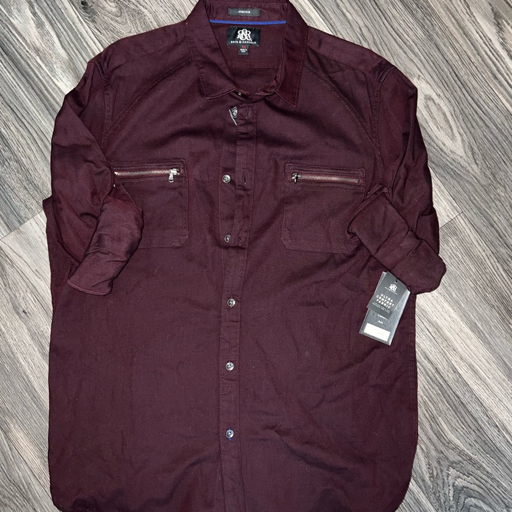 Rock & Republic Maroon Long Sleeve Button Down Size XL
